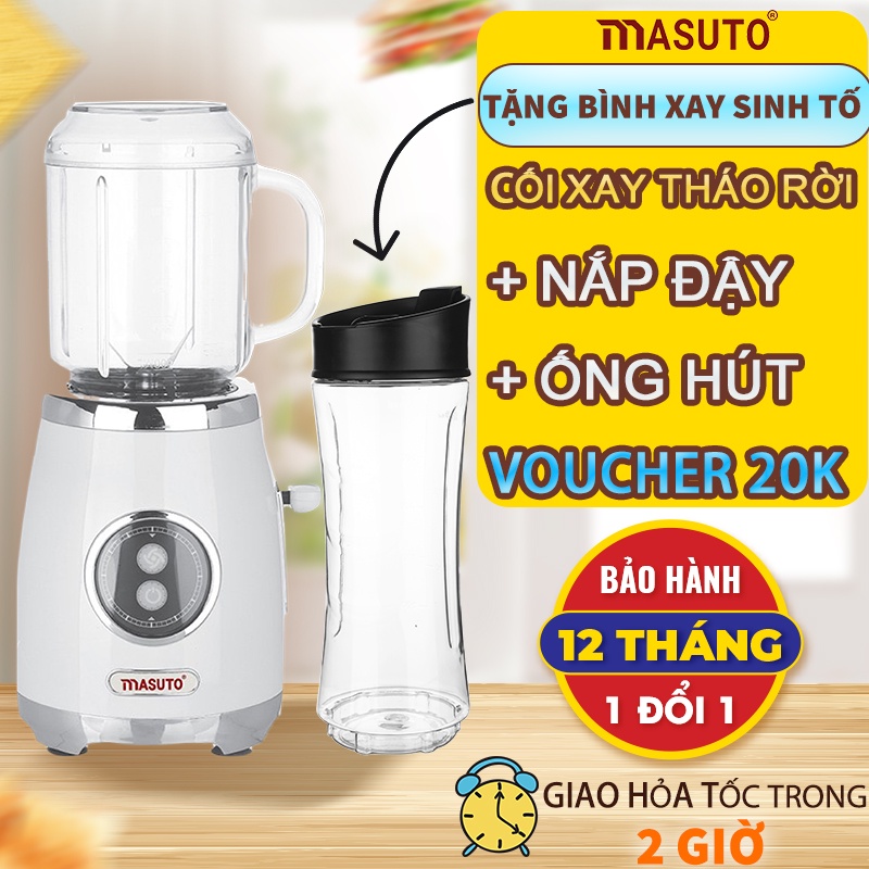 Máy xay sinh tố đa năng Masuto Blender 2 cối 0,6L say đá hạt siêu nhuyễn mịn chỉ 10s