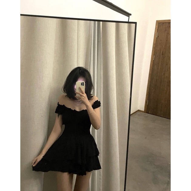 MYUNG - Đầm trễ vai 2 tầng vải voan thêu hạt nổi eo nhún - PHOEBE DRESS | BigBuy360 - bigbuy360.vn