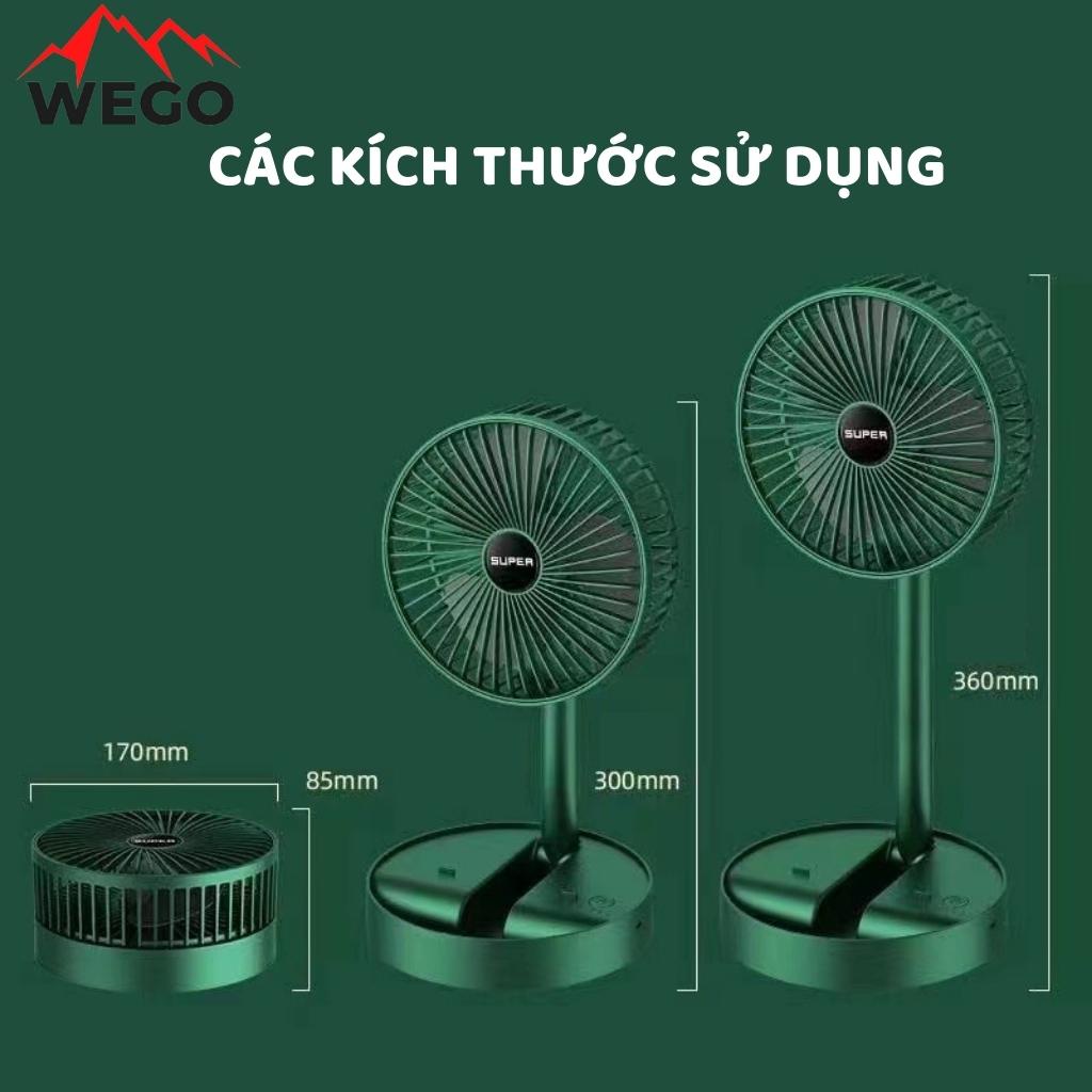 Quạt tích điện gấp gọn để bàn, mang đi dã ngoại, du lịch pin bền gọn nhẹ WEGO