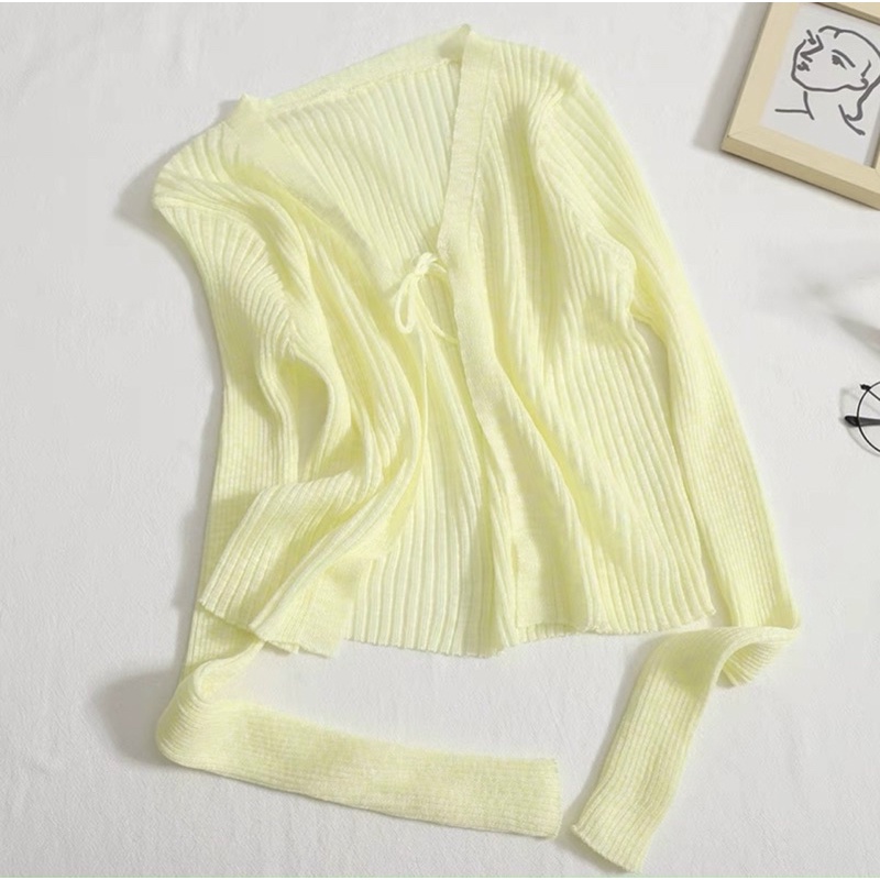 Áo khoác cadigan len giấy mỏng buộc nơ, nhẹ hàng Quảng Châu mix cùng váy hoặc áo hai dây đều xinh nhé các nàng