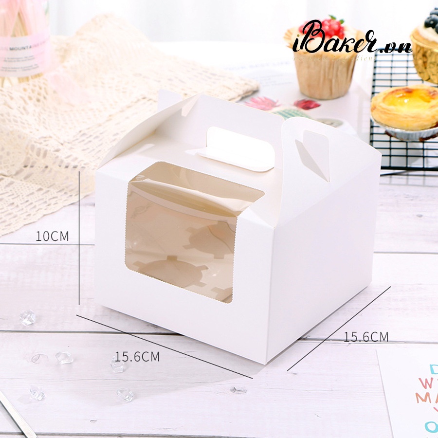 Hộp cupcake 4 bánh xách tay trắng