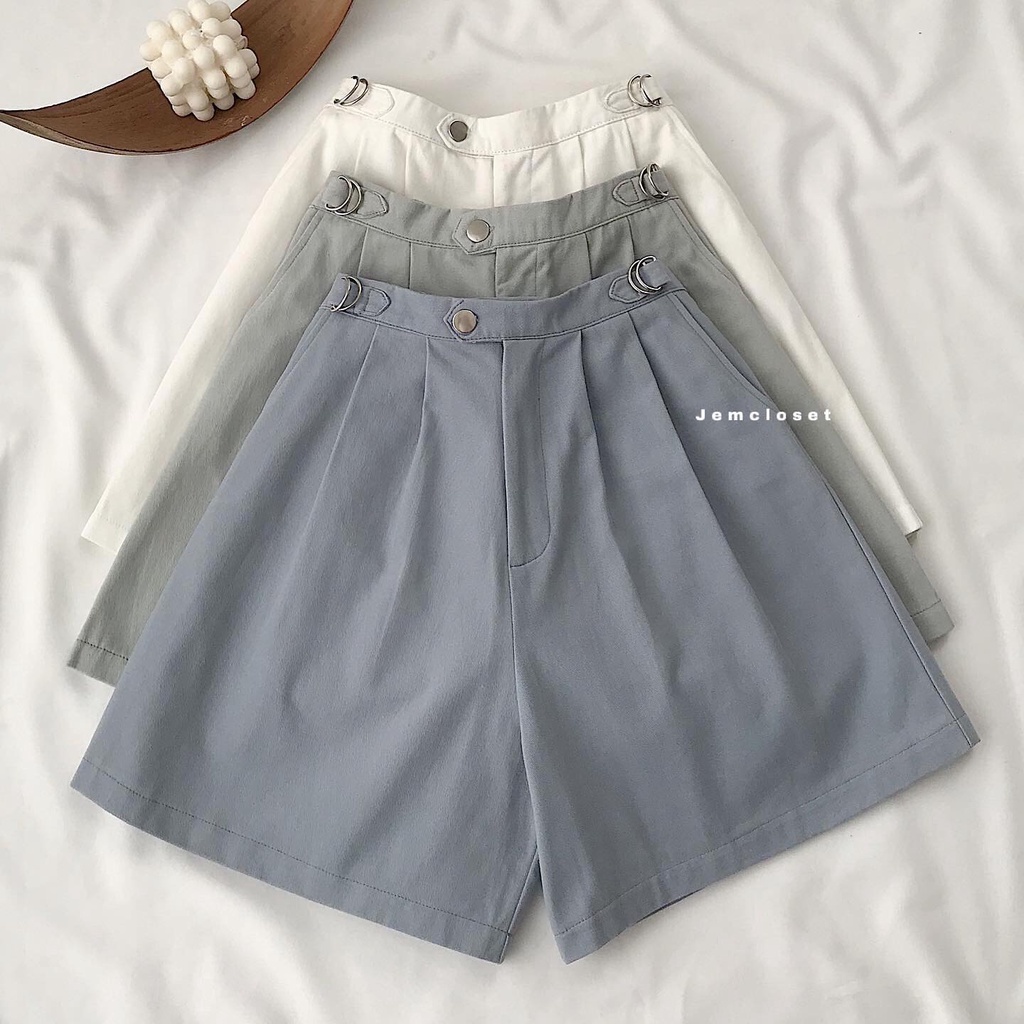 Quần Short Nữ Trơn Basic Ống Rộng Quần Đùi Nữ Cạp Cao Lưng Chun Chất Liệu Kaki 5 Màu Xanh Xám Trắng Đen Be STAR 2808