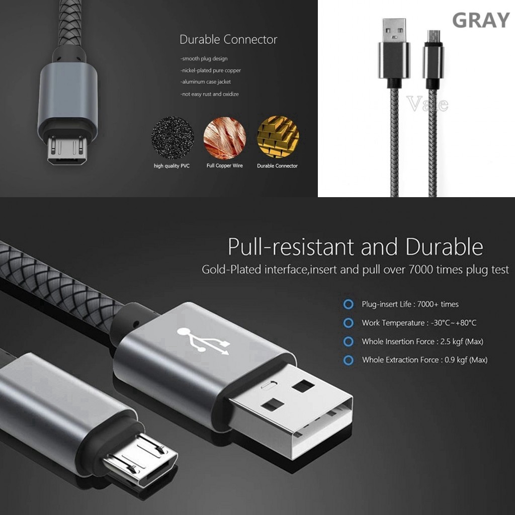 Cáp sạc bện sợi nylon dài 1m / 2m / 3m cổng Micro USB