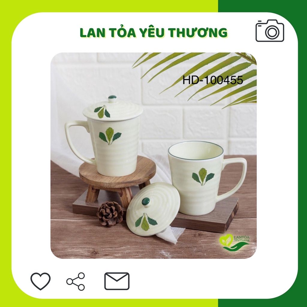 Ly sứ đẹp có quai có nắp cao cấp Tâm An