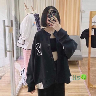 Áo khoác nỉ bomber cài cúc chữ B in chữ phản quảng lưng
