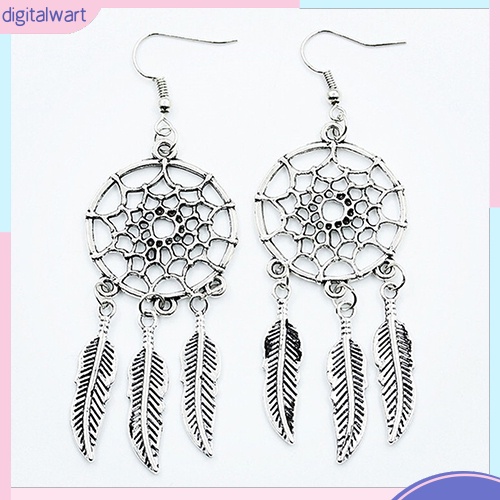 Đôi khuyên tai thiết kế dreamcatcher đính lông vũ phong cách Bohemian cá tính sang trọng dành cho nữ
