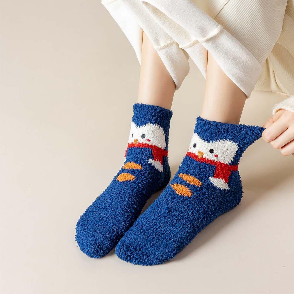 Vớ Lông Cừu San Hô Mềm Mại Họa Tiết Ông Già Noel / Người Tuyết Dễ Thương Cho Bé Gái