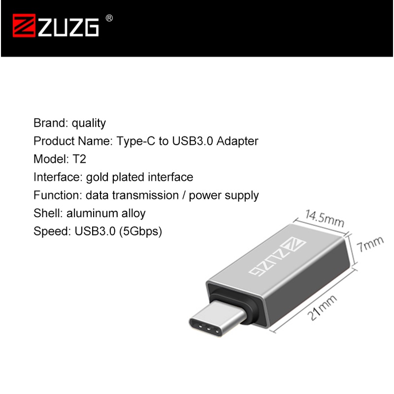 Jack chuyển đổi ZUZG OTG T2 Micro/Type C to USB