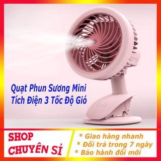 Quạt mini tích điện phun sương kẹp bàn 3 tốc độ Clip Fan cổng sạc USB, xoay 360 độ tiện lợi
