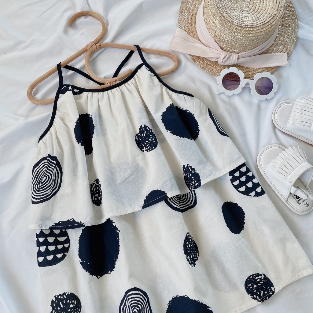 Đầm Công Chúa Mùa Hè Hai Dây Tay Cộc In Họa Tiết Hoa Phong Cách Mori Hàn Quốc Hợp Thời Trang Cho Bé Gái 5 Tuổi