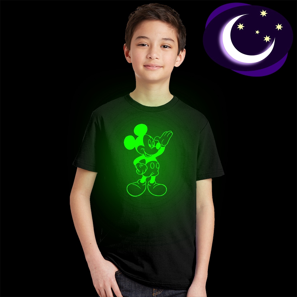 Luminous Kids Cartoon T-Shirt for Boy Girl Glow In Dark Balck Tshirt Summer Short Sleeve Casual Tees