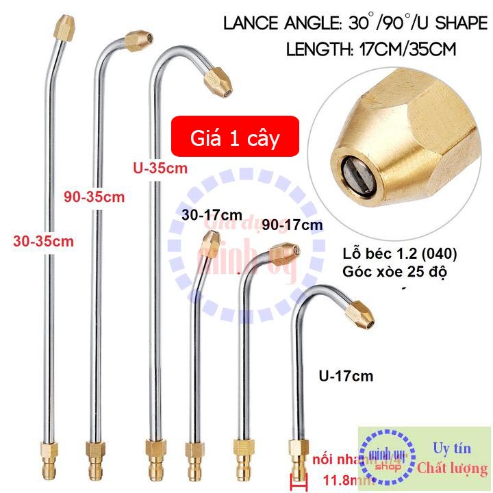 Ống nối uốn cong 30 độ 90 độ U kèm đầu béc phun gắn s.úng xịt rửa xe cao áp - Ren nối nhanh 1/4 inch