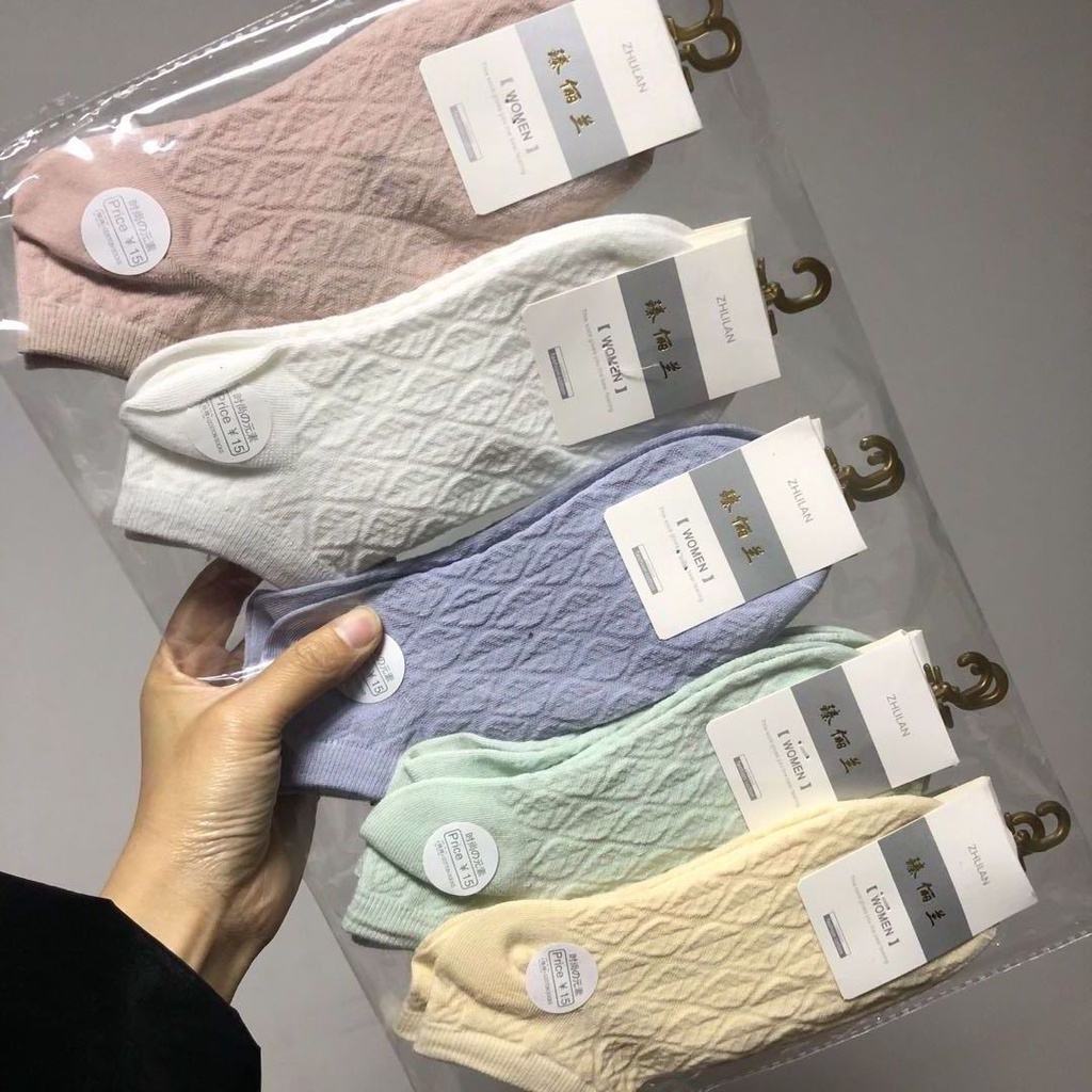 Set 5 Đôi Tất Cotton Mỏng Màu Sắc Xinh Xắn Cho Nữ