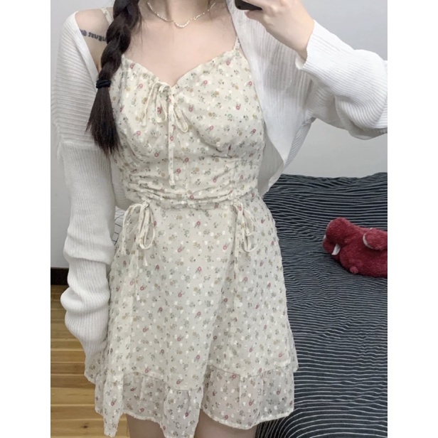 Set váy hoa hai dây và áo khoác cardigan mỏng - Daphne Dress | BigBuy360 - bigbuy360.vn