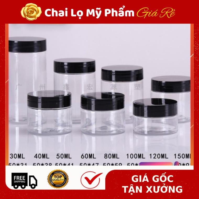 Hủ Đựng Kem ❤ RẺ VÔ ĐỊCH ❤ Hũ nhựa pet Trong Nắp Đen 50g 100g 200g 250g đựng mỹ phẩm , thực phẩm, đồ khô, ngũ cốc