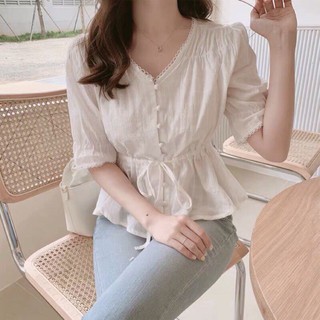 Áo kiểu v phối ren rút eo ☄️