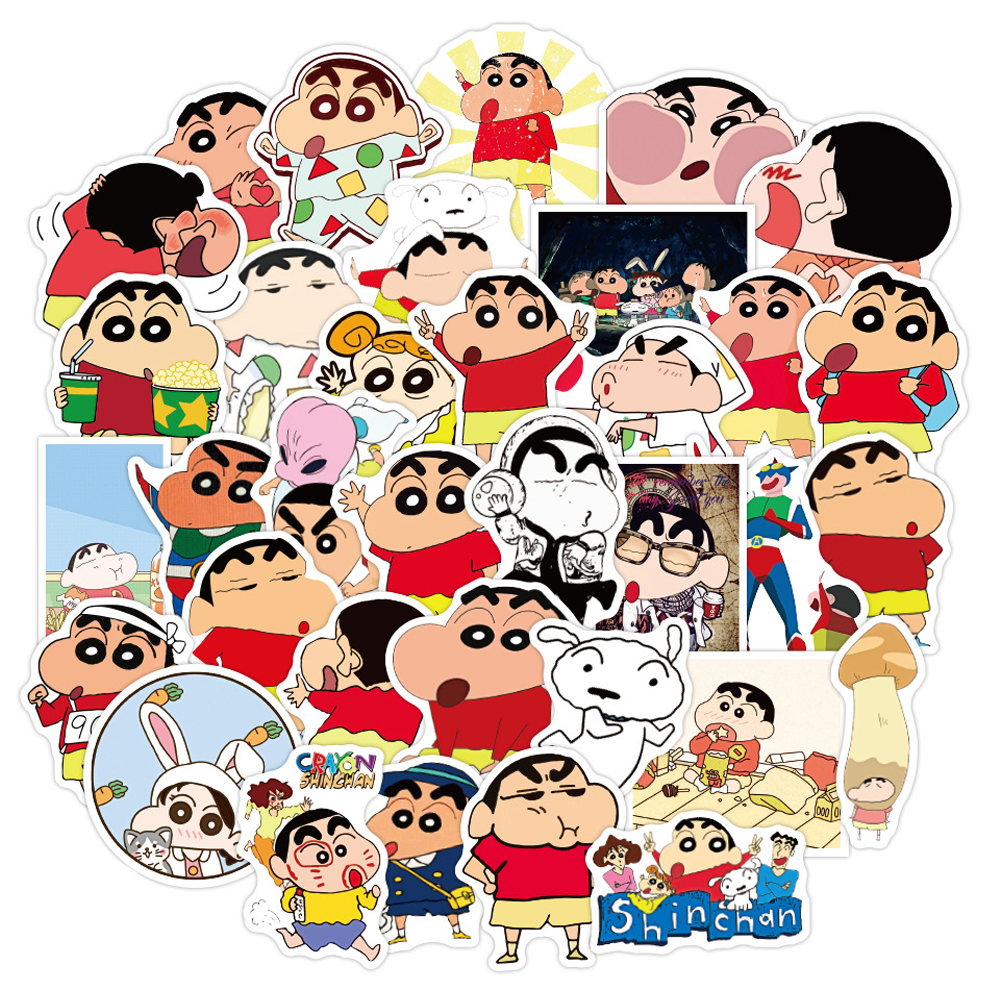 Y&P| Hình Dán Chống Nước Crayon Shin-chan Nhật Bản Anime Mũ Bảo Hiểm Máy Tính Xách Tay Hành Lý Dán Thiết Lập, 50 tờ