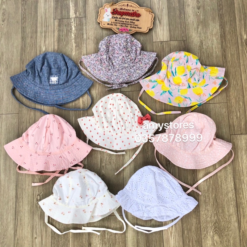 Mũ vành bé trai bé gái có dây buộc HM dư xịn