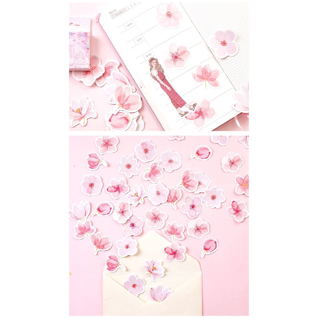 Set 45 Miếng Dán Hình Hoa Anh Đào Trang Trí Sổ Tay Nhật Ký DIY