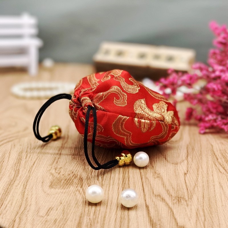 Túi dây rút mini đựng trang sức/kẹo chất liệu satin thêu họa tiết