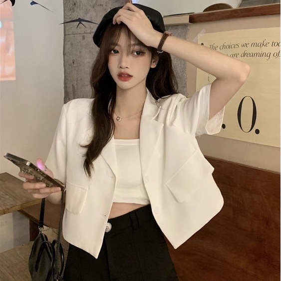 QOEDDV Áo Sơ Mi Ngắn Tay Cổ Lật Xinh Xắn Dễ Phối Đồ Kiểu Hàn Quốc Cho Nữ