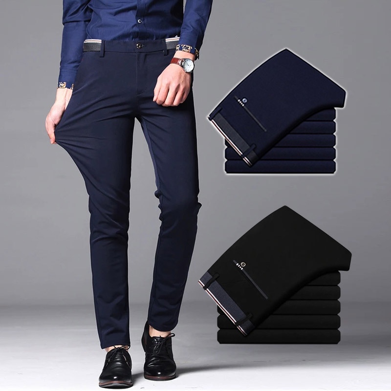 Quần Tây Công Sở Âu Nam Hàn Quốc Co Giãn Mỏng Quần Âu Cạp Cao Nam Cao CấP Big Size Slimfit Big Size