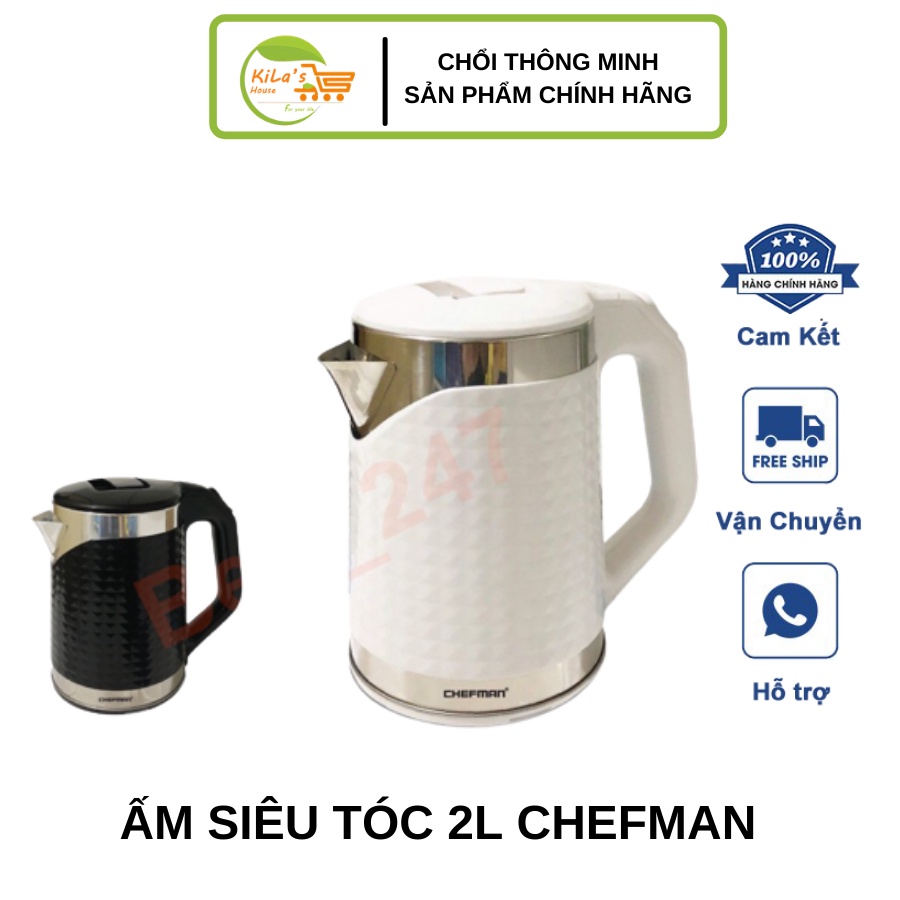 Ấm Siêu Tốc 2L Chính Hãng CHEFMAN, Cao Cấp, 2 Lớp, Bảo Hành 12 Tháng - Ấm Đun Nước Siêu Tốc Chefman