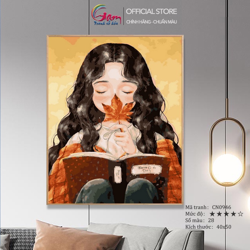Tranh số hóa cô gái tóc xù đọc sách GAM xả stress thư giãn cho người lớn đã căng khung CN0946