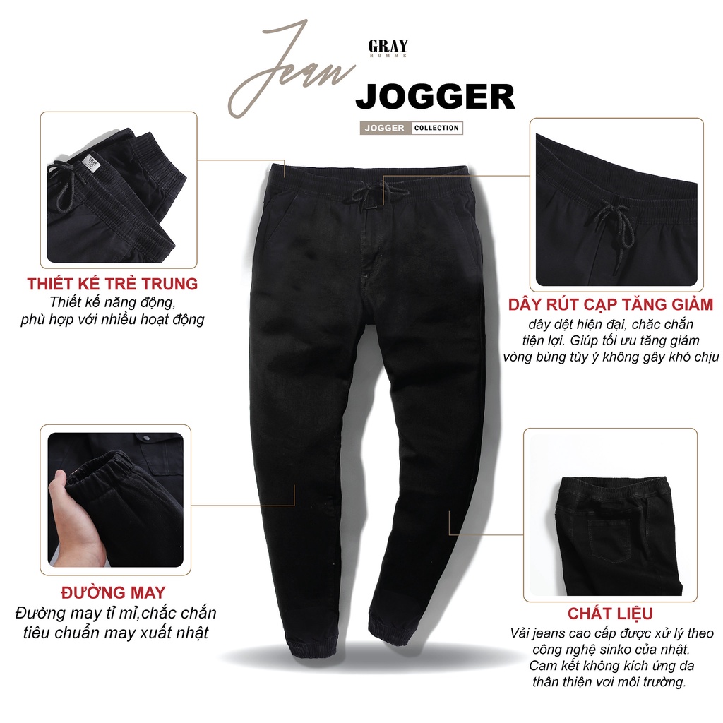 Quần Jogger Nam, Jogger Jean Bo Gấu GrayHomme Co Giãn Tốt, Phom Ôm, Trẻ Trung, Thanh Lịch