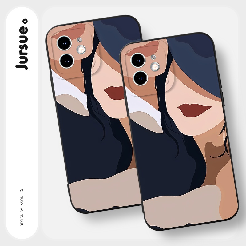 Ốp lưng JURSUE mềm hoạt hình dễ thương đẹp đen Cho iPhone 14 13 12 11 Pro Max SE 2020 X XR XS 8 7 ip 6S 6 Plus Y2365
