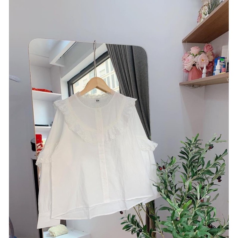 Áo sơ mi babydoll cách điệu phối ren tiểu thư Ulzzang Hàn quốc