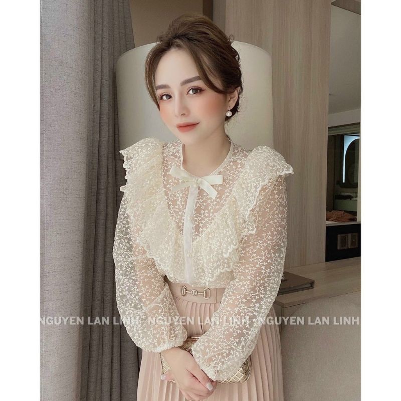 ÁO SƠ MI REN LƯỚI BÈO NGỰC NƠ