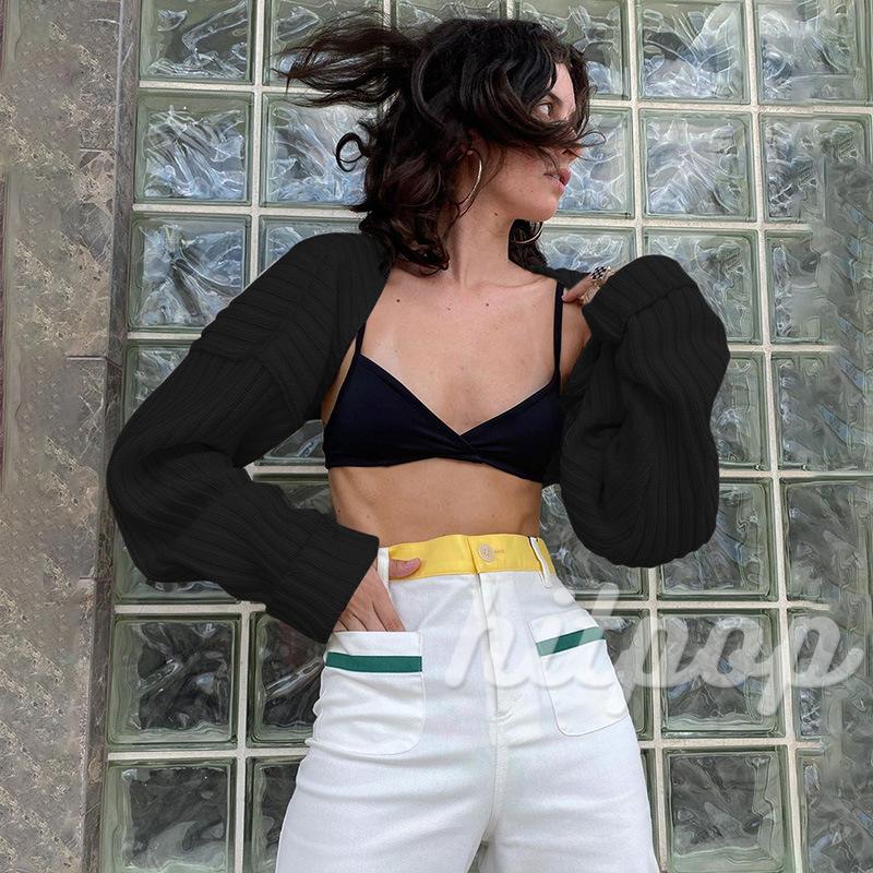 Áo Khoác Dệt Kim Màu Trơn Dáng Rộng Gợi Cảm Cho Nữ