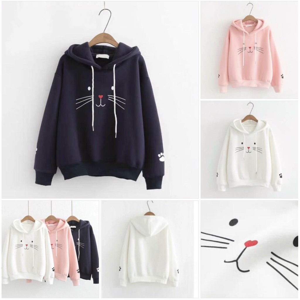 ÁO HOODIE NÓN NỮ (MẶT MÈO ) FREESIZE 1 CỠ FORM DÁNG RỘNG DƯỚI 65KG MẶC VỪA K21 | BigBuy360 - bigbuy360.vn