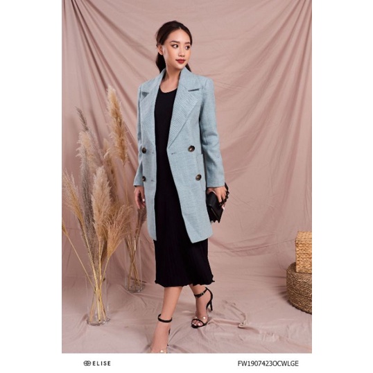 Áo măng tô xanh kẻ ELISE FW1907423OCWLGEL big size XL