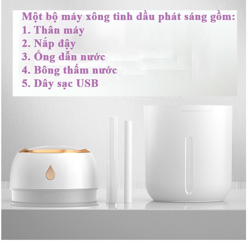 Máy xông tinh dầu phòng ngủ phun sương mini tạo ẩm đuổi muỗi phát sáng thay đèn ngủ 420ml ECOTITT MXTD03