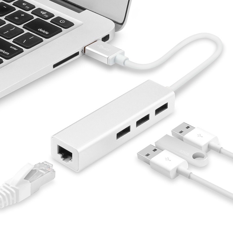 HUB USB chia 1 ra 3 cổng USB 3.0 và 1 cổng LAN vỏ nhôm