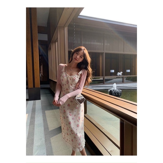 Set váy hoa midi kèm áo khoác tay dài