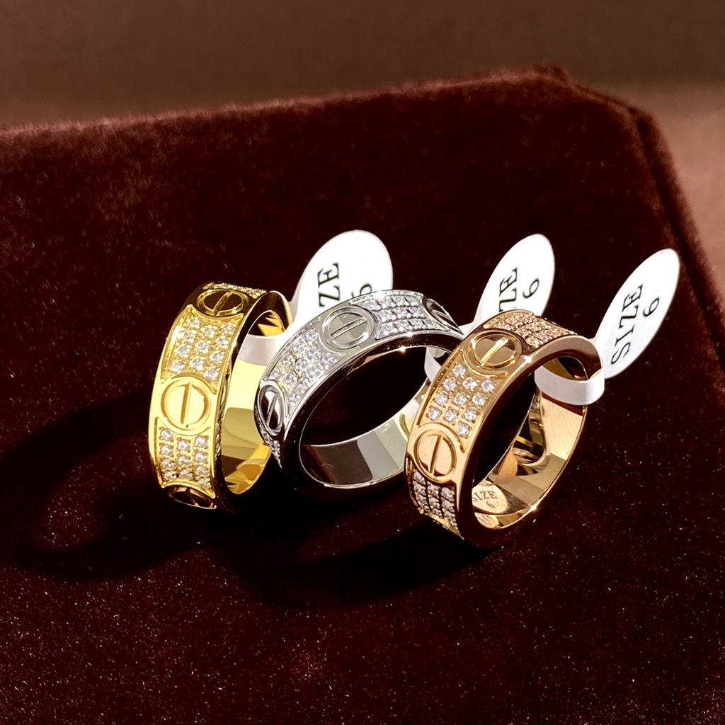 Nhẫn Đôi Bằng Thép Không Gỉ Mạ Vàng 18K Đính Đá Thời Trang