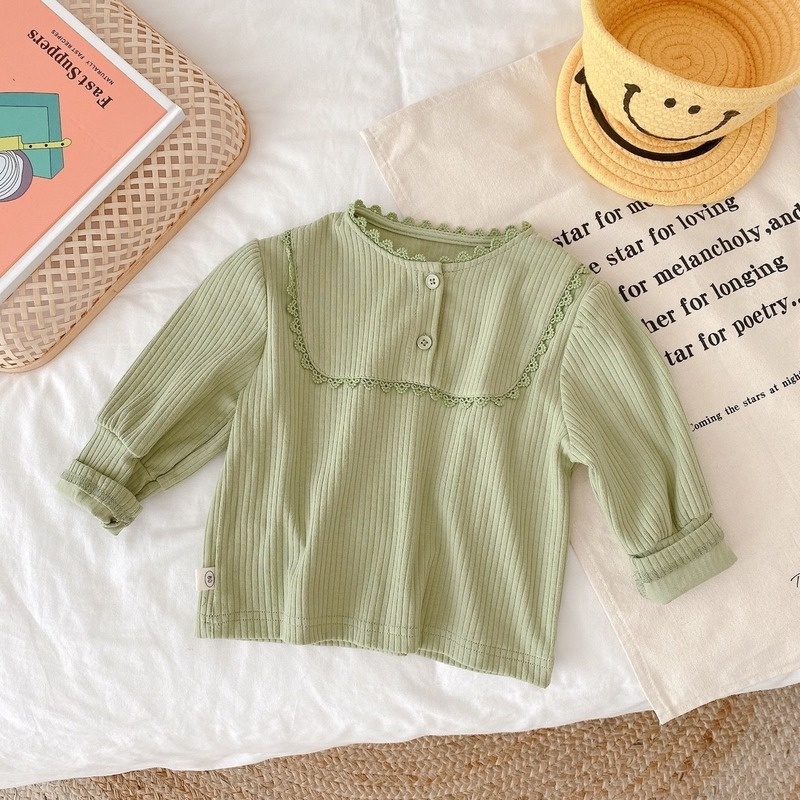 Áo kiểu tay dài cổ búp bê xinh xắn cho bé gái
