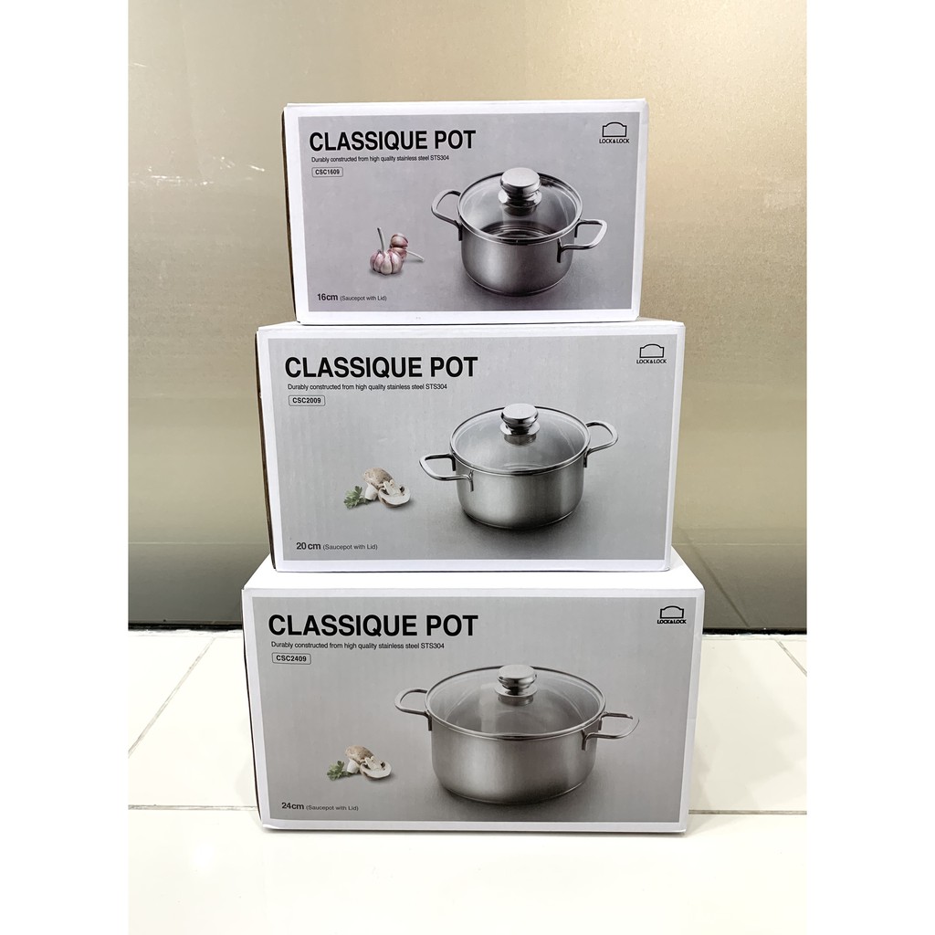 NỒI INOX 304 LOCK&LOCK CLASSIQUE POT SỬ DỤNG BẾP TỪ  [ CSC1609(16cm), CSC2009(20cm), CSC2409(24cm) ]