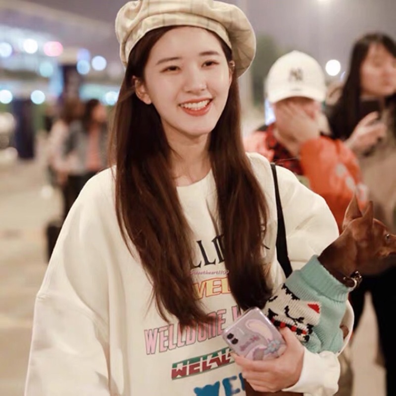 Áo sweater Triệu Lộ Tư mới của Hàn Quốc mùa xuân và mùa thu mỏng áo thun trắng dài tay cổ tròn