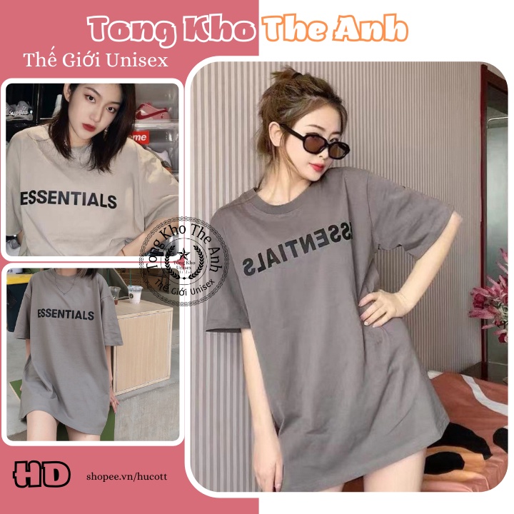 áo thun tay lỡ phom rộng in hình nổi ESSENTIALS TRẺ TRUNG NĂNG ĐỘNG GIẢI NHIỆT unisex from từ 40-60kg CHẤT COTTON