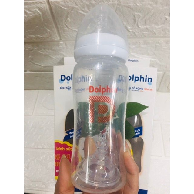 Bình sữa dolphin cổ rộng 300ml tặng kèm núm 1 bàn chải đánh răng (không còn tặng núm vú)