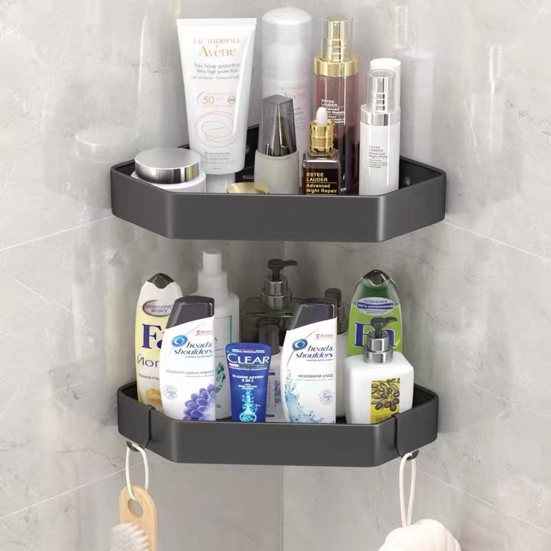 Giá Đựng Đồ Màu Đen Gắn Góc Tường Nhà Tắm/Nhà Bếp