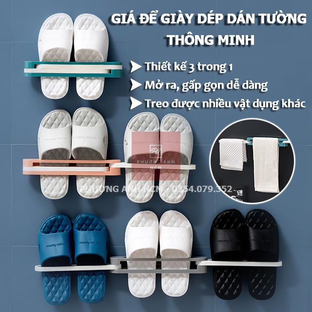 Kệ Giá Để Giày Dép Dán Tường 3In1 - Giá Treo Giày, Treo Khăn Tắm, Treo Đồ Dán Tường Thông Minh 3 Trong 1