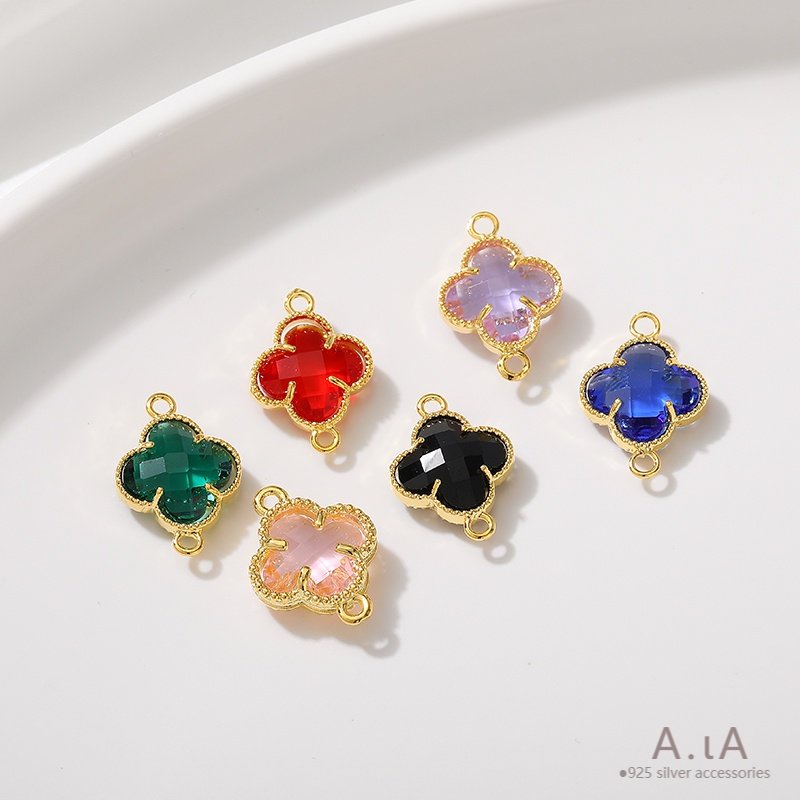 █A.ιA゜14K Vàng●1 Miếng°Dây Chuyền Mạ Vàng 18k Mặt Cỏ Bốn Lá Đính Đá Zircon