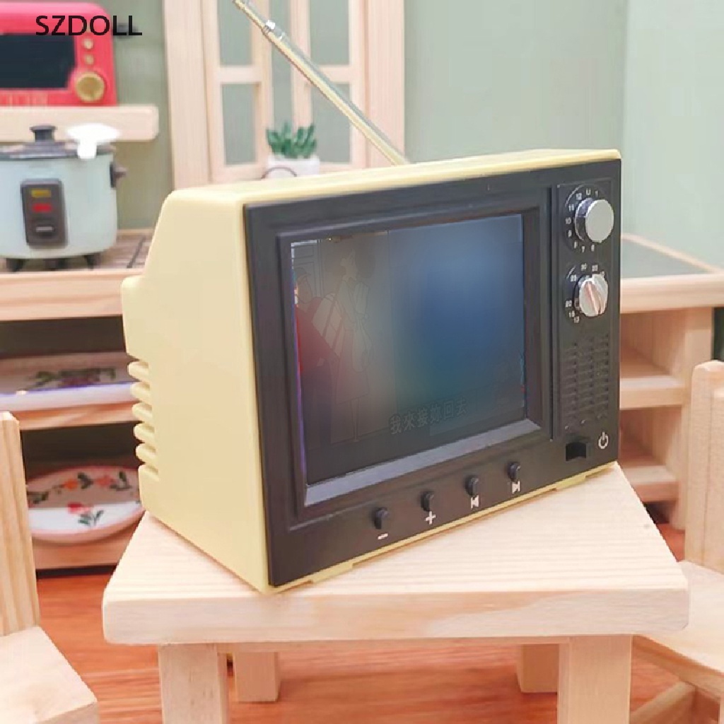 1:12 Doll house Mini playable TV USB charging toy ornament simulation toy  DOM