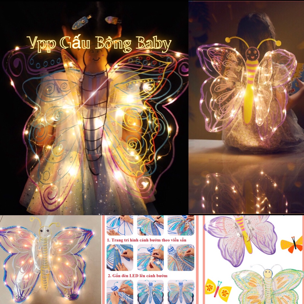 Đồ chơi cánh bướm cánh tiên phát sáng tự tô màu cho bé, hóa trang, cosplay trung thu Halloween