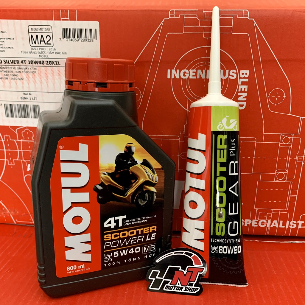 1 chai Motul Scooter Power LE 5W40 0,8L + 1 tuyp lab